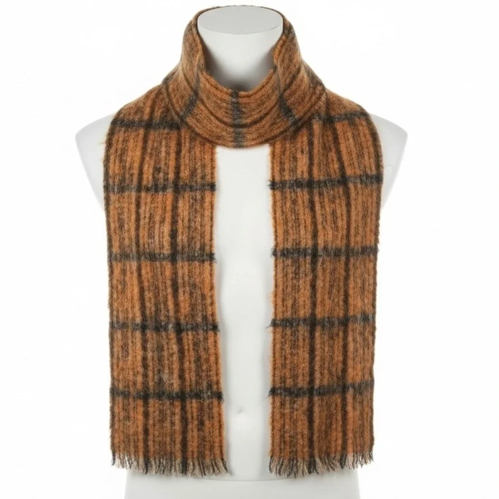 Hemmings Vintage Irish Plaid Scarf Mohair Wool‎ Orange Grunge Layer Cozy Warm